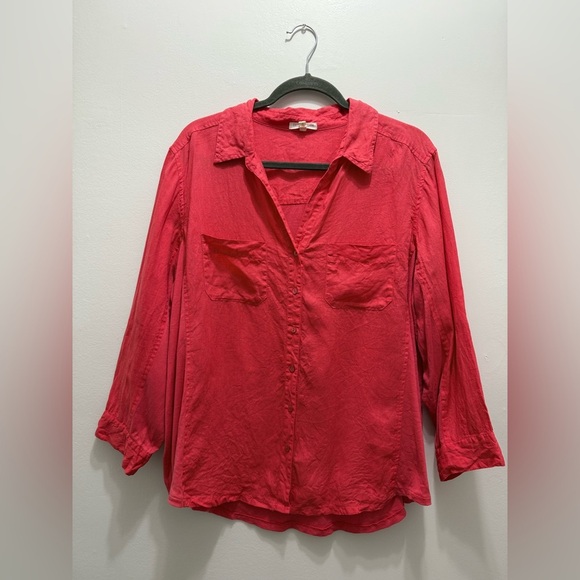 Eileen Fisher Linen Classic Button Down Shirt, Coral Red, Women's Size 1X - Picture 1 of 6